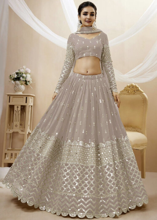 Grey Georgette Embellished Lehenga Choli