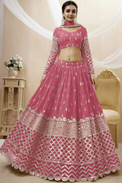 Pink Georgette Embellished Lehenga Choli