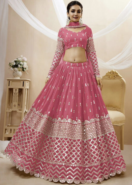 Pink Georgette Embellished Lehenga Choli