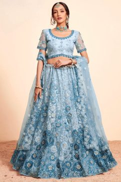 Shaded Blue Net Bridal Lehenga Choli