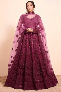 Wine Net Bridal Lehenga Choli