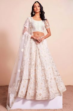 Off White Net Bridal Lehenga Choli