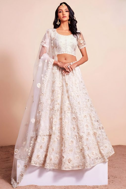 Off White Net Bridal Lehenga Choli