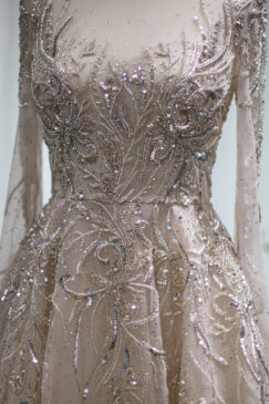 Alternative view of Elegant Long Sleeve A-line Embellished Evening Bridal Party Dress