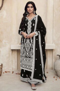 Black Embroidered Silk Palazzo Suit