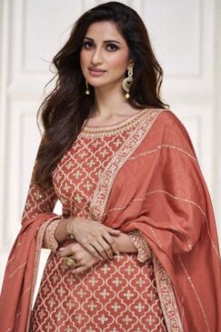 Alternative view of Coral Chinon Long Choli Lehenga Suit