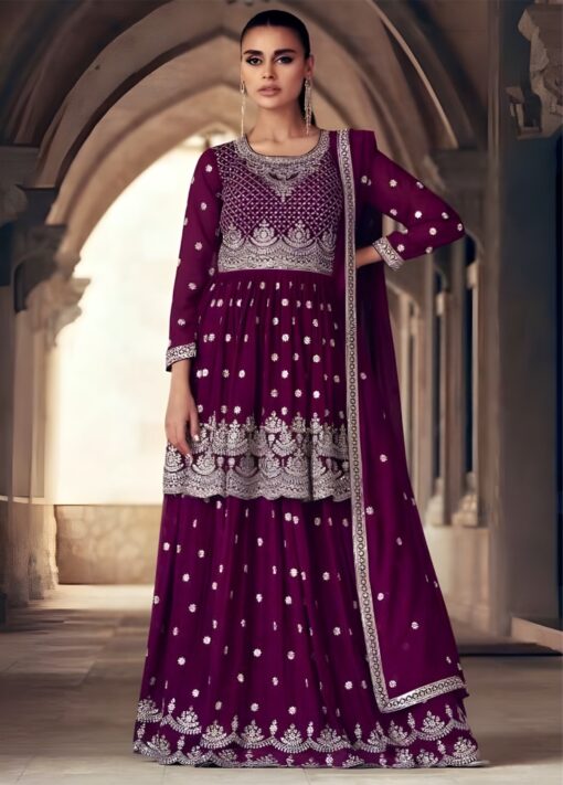 Wine Georgette Anarkali Lehenga Suit