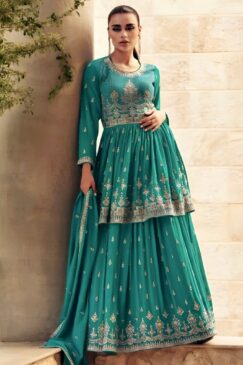 Turquoise Georgette Anarkali Lehenga Suit