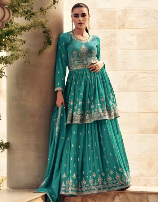 Turquoise Georgette Anarkali Lehenga Suit