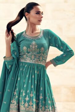 Alternative view of Turquoise Georgette Anarkali Lehenga Suit