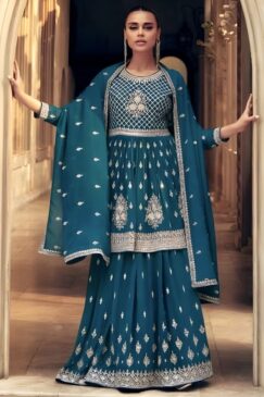 Teal Georgette Anarkali Lehenga Suit