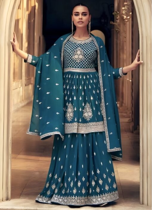Teal Georgette Anarkali Lehenga Suit