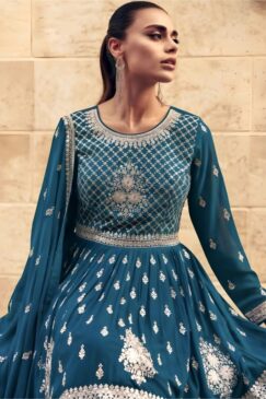 Alternative view of Teal Georgette Anarkali Lehenga Suit