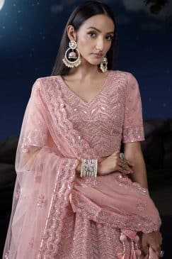 Alternative view of Pink Heavy Embroidered Bridal Lehenga Choli