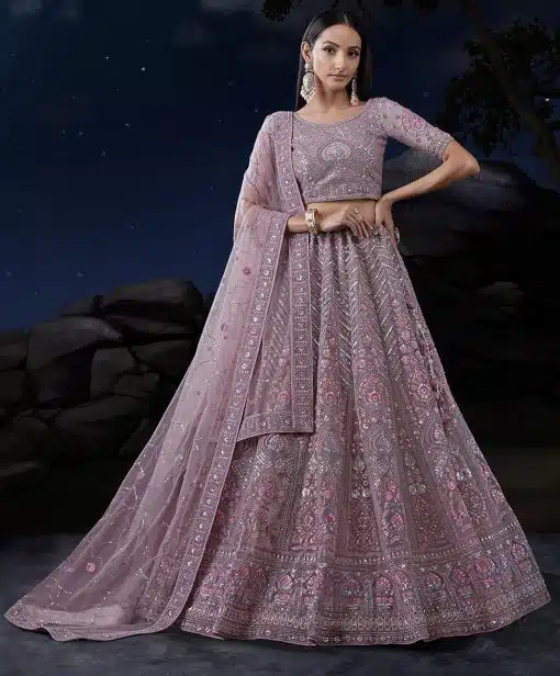 Purple Heavy Embroidered Bridal Lehenga Choli