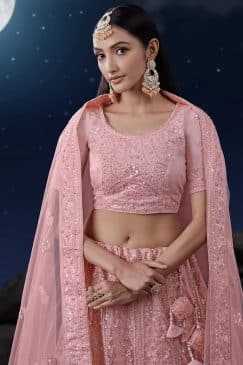 Alternative view of Pink Heavy Embroidered Bridal Lehenga Choli