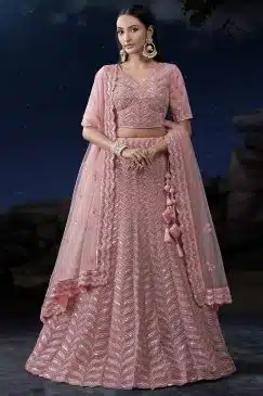 Pink Heavy Embroidered Bridal Lehenga Choli