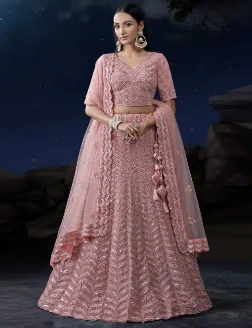 Pink Heavy Embroidered Bridal Lehenga Choli