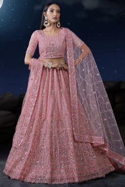 Pink Heavy Embroidered Bridal Lehenga Choli