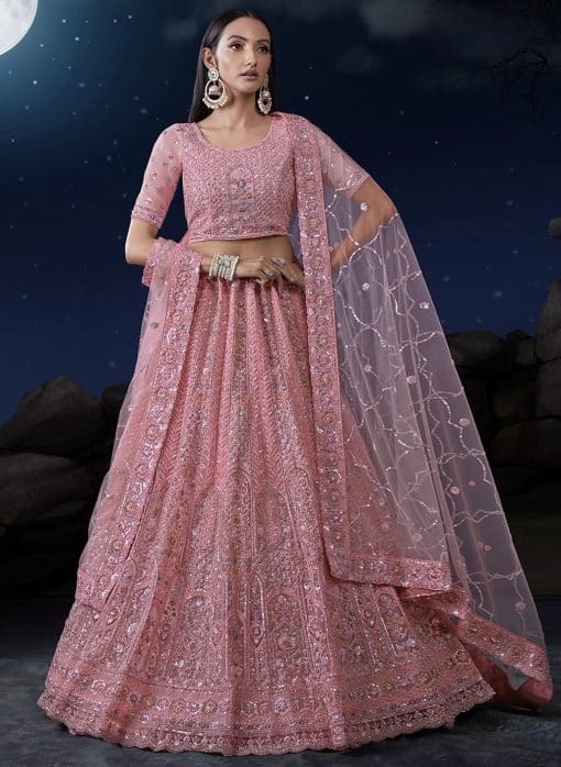 Pink Heavy Embroidered Bridal Lehenga Choli