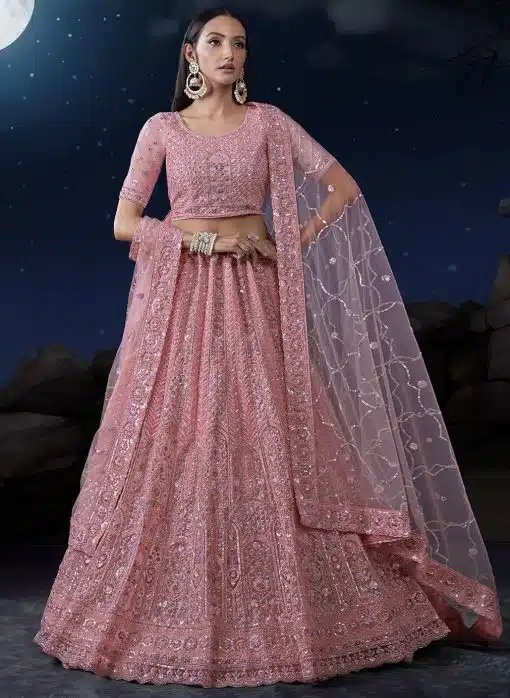 Pink Heavy Embroidered Bridal Lehenga Choli