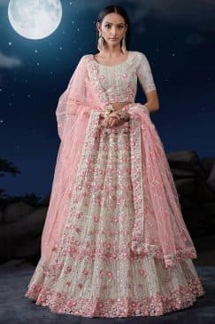 White Heavy Embroidered Bridal Lehenga Choli