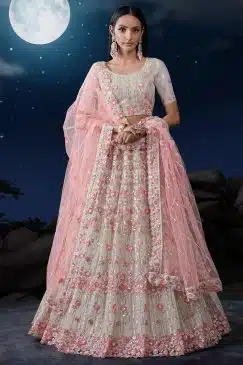 White Heavy Embroidered Bridal Lehenga Choli