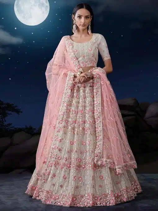 White Heavy Embroidered Bridal Lehenga Choli