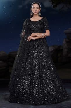 Black Heavy Embroidered Bridal Lehenga Choli