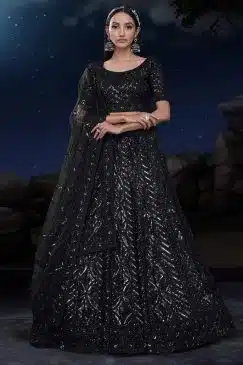 Black Heavy Embroidered Bridal Lehenga Choli