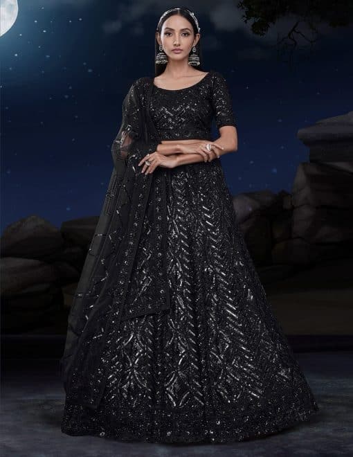 Black Heavy Embroidered Bridal Lehenga Choli