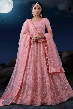Pink Heavy Embroidered Bridal Lehenga Choli
