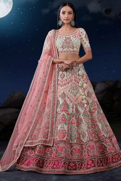 White Heavy Embroidered Bridal Lehenga Choli