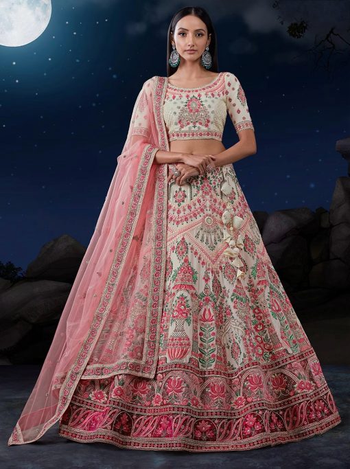 White Heavy Embroidered Bridal Lehenga Choli