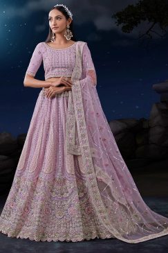 Purple Pink Heavy Embroidered Bridal Lehenga Choli