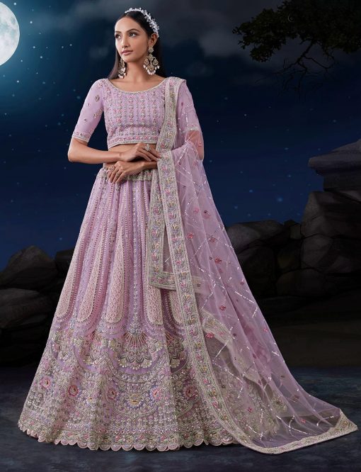 Purple Pink Heavy Embroidered Bridal Lehenga Choli