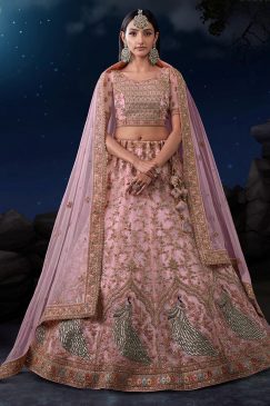 Pink Heavy Embroidered Bridal Lehenga Choli