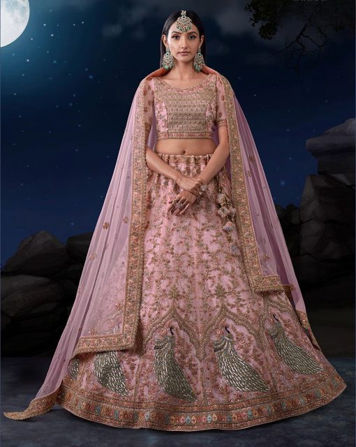 Pink Heavy Embroidered Bridal Lehenga Choli
