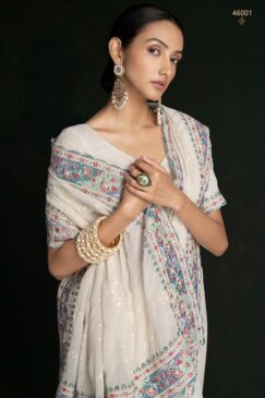 Alternative view of White Georgette Lucknowi Embroidered Wedding Saree