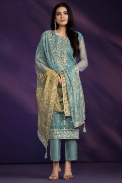 Blue Embroidered Salwar Kameez Suit