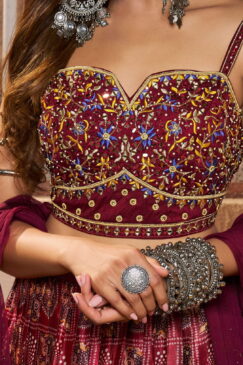 Alternative view of Maroon Silk Embroidered Lehenga Choli