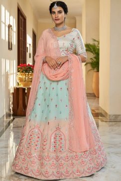Shaded Blue & Peach Party Wear Lehenga Choli