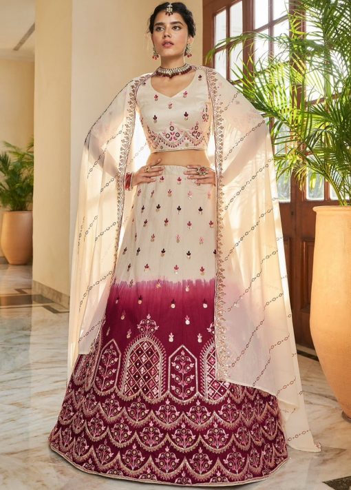 Shaded Beige & Maroon Party Wear Lehenga Choli