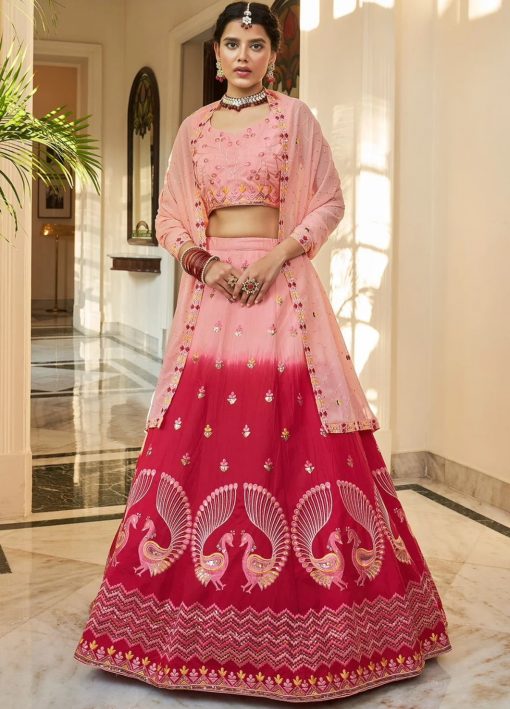 Shaded Peach & Pink Party Wear Lehenga Choli