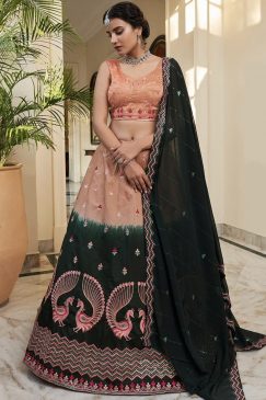 Shaded Orange & Green Party Wear Lehenga Choli