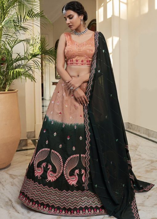 Shaded Orange & Green Party Wear Lehenga Choli