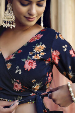 Alternative view of Navy Blue Crush Silk Floral Print Lehenga Choli