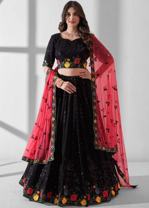 Black Georgette Embroidered Party Wear Lehenga Choli