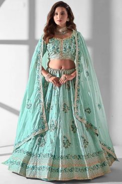 Blue Embroidered Party Wear Lehenga Choli