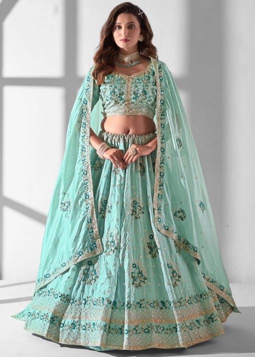 Blue Embroidered Party Wear Lehenga Choli